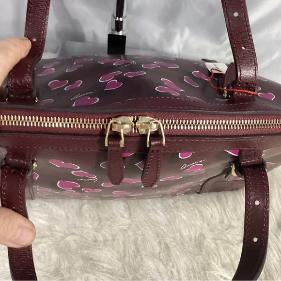 GUCCI Purple Calfskin Heartbeat Print Nice Dome ULTRA RARE Satchel Shoulder Bag - Picture 14 of 15